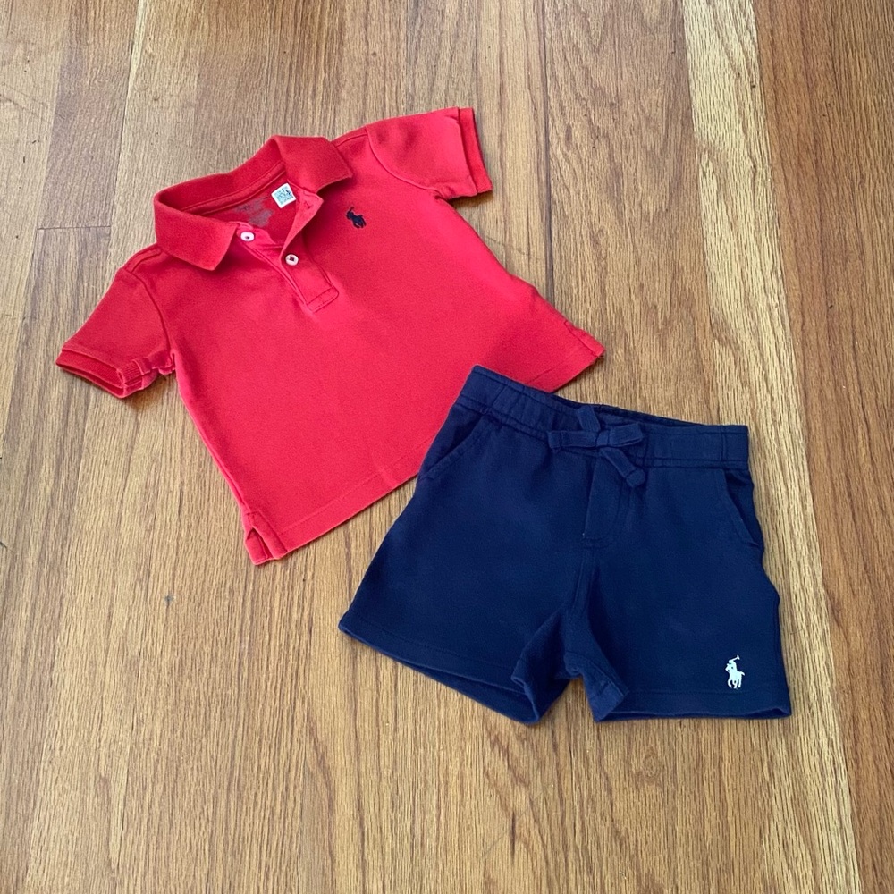 Ralph Lauren Soft Cotton Polo Shirt and Navy Shorts Baby Boy Set
